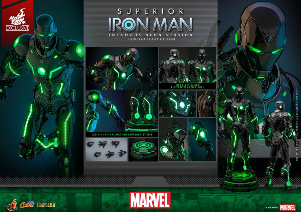 Marvel Comics: 1/6th Scale Superior Iron Man (Infamous Neon Version) Figure Hot Toys Exclusive